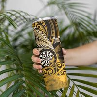 Personalised New Zealand Darts Skinny Tumbler Maori Koru Dartboard Gold Flame