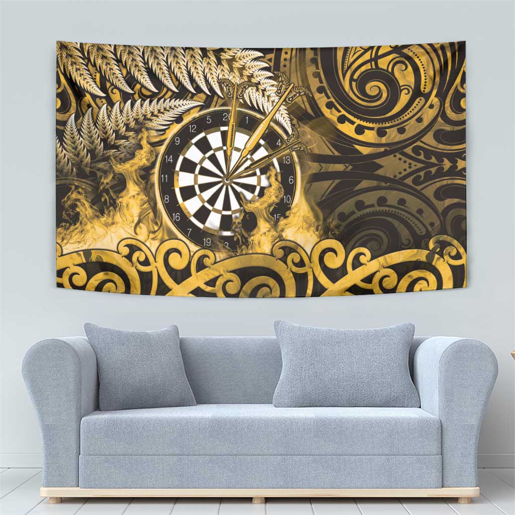 New Zealand Darts Tapestry Maori Koru Dartboard Gold Flame