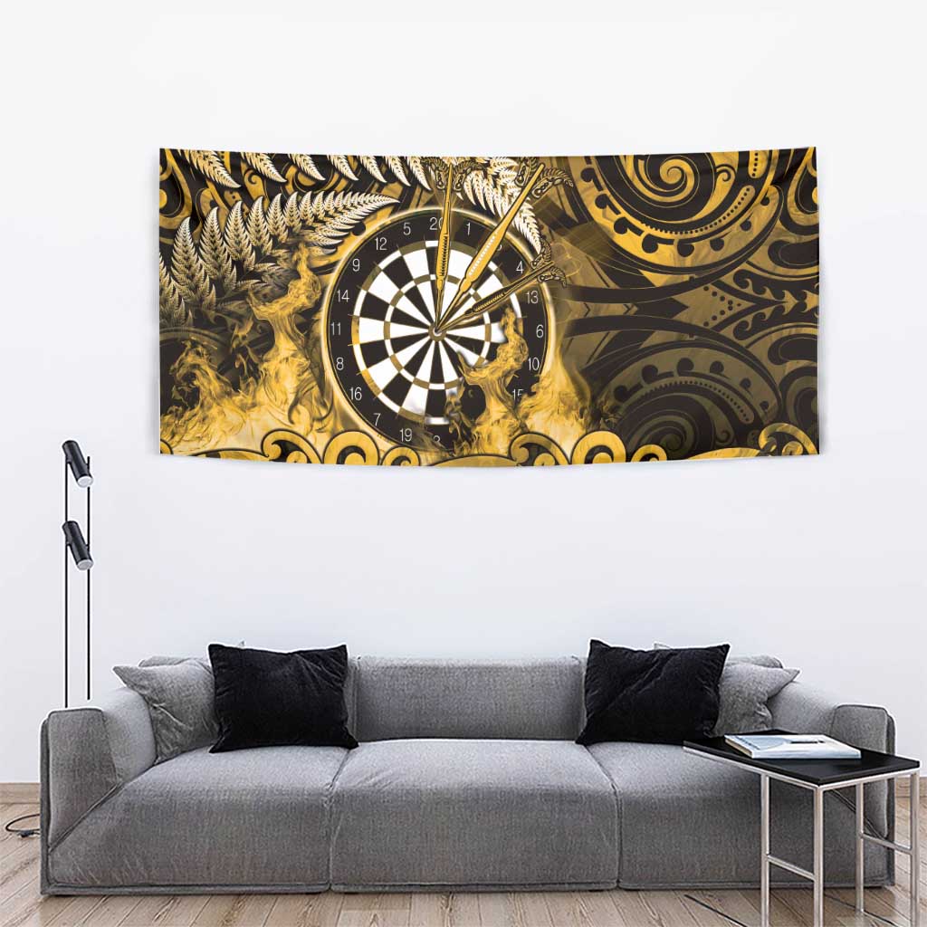 New Zealand Darts Tapestry Maori Koru Dartboard Gold Flame