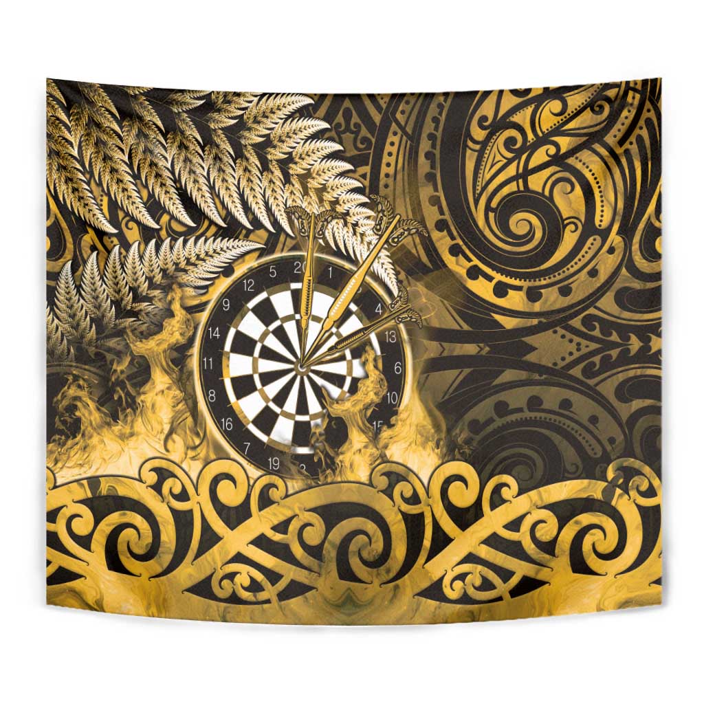 New Zealand Darts Tapestry Maori Koru Dartboard Gold Flame