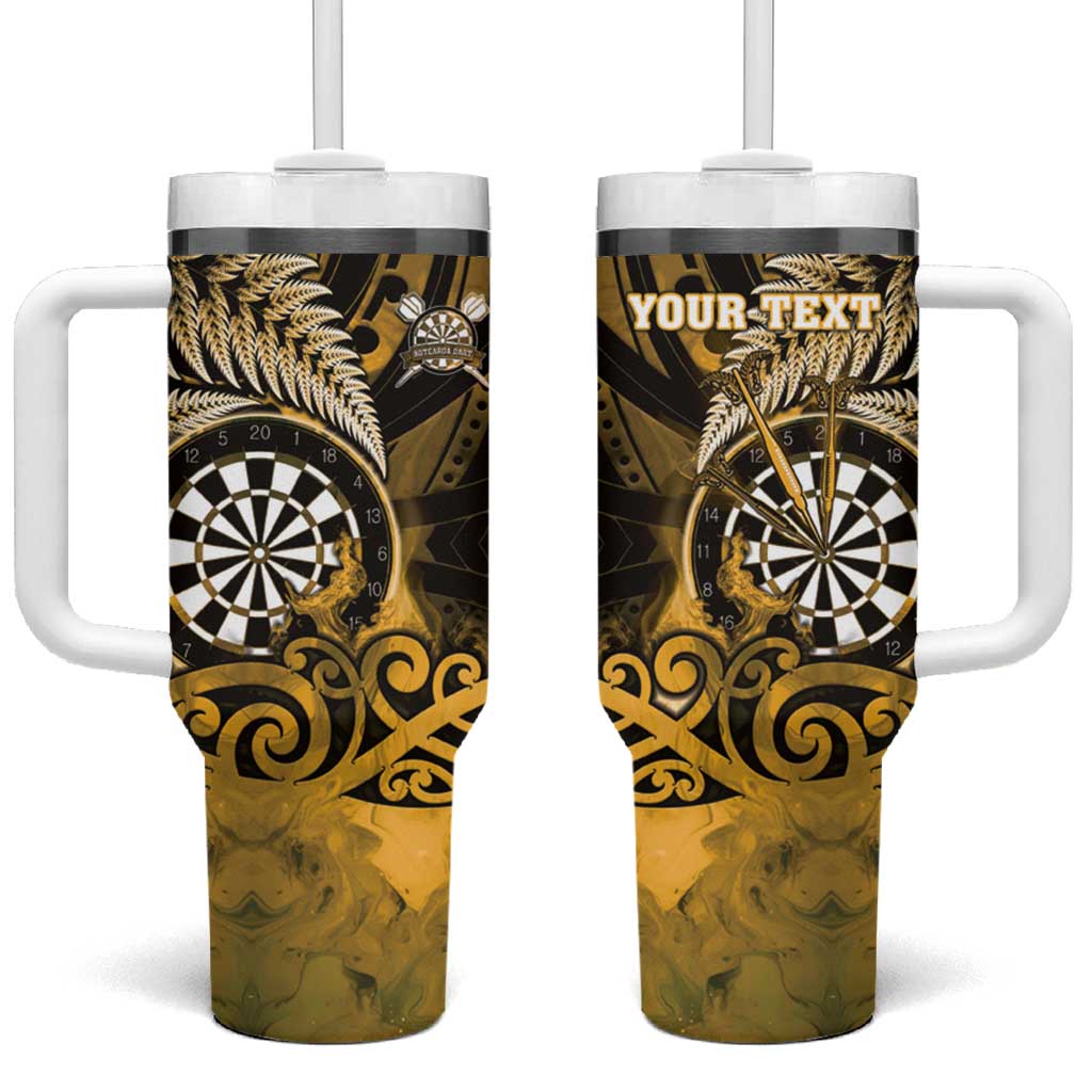 Personalised New Zealand Darts Tumbler With Handle Maori Koru Dartboard Gold Flame