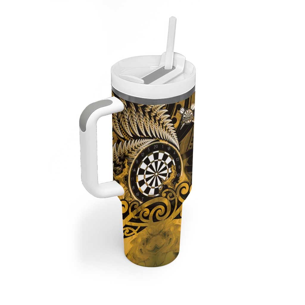Personalised New Zealand Darts Tumbler With Handle Maori Koru Dartboard Gold Flame
