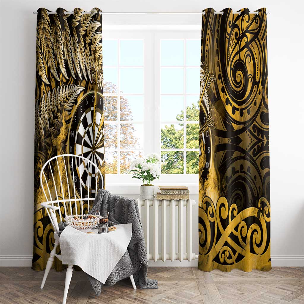 New Zealand Darts Window Curtain Maori Koru Dartboard Gold Flame