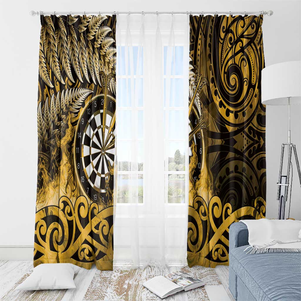 New Zealand Darts Window Curtain Maori Koru Dartboard Gold Flame
