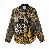 Personalised New Zealand Darts Women Casual Shirt Maori Koru Dartboard Gold Flame