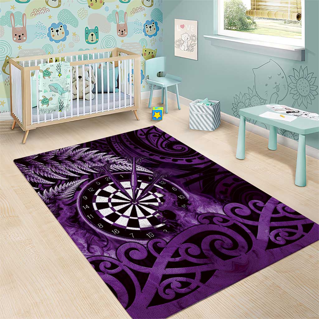New Zealand Darts Area Rug Maori Koru Dartboard Purple Flame