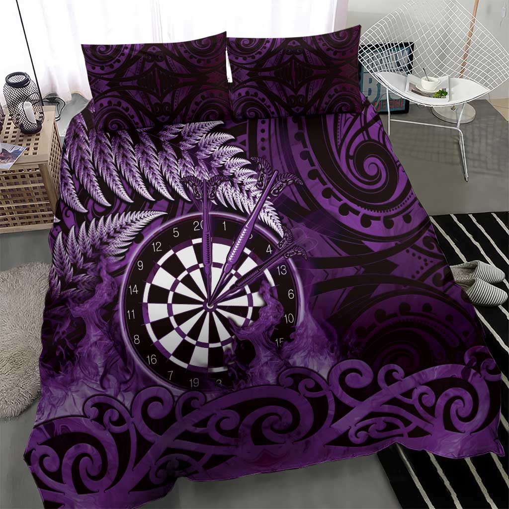 New Zealand Darts Bedding Set Maori Koru Dartboard Purple Flame