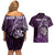 Personalised New Zealand Darts Couples Matching Off Shoulder Short Dress and Hawaiian Shirt Maori Koru Dartboard Purple Flame
