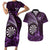 Personalised New Zealand Darts Couples Matching Short Sleeve Bodycon Dress and Hawaiian Shirt Maori Koru Dartboard Purple Flame