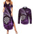 Personalised New Zealand Darts Couples Matching Summer Maxi Dress and Long Sleeve Button Shirt Maori Koru Dartboard Purple Flame
