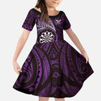 Personalised New Zealand Darts Family Matching Long Sleeve Bodycon Dress and Hawaiian Shirt Maori Koru Dartboard Purple Flame
