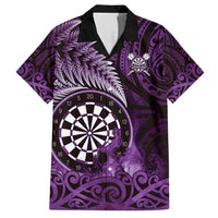 Personalised New Zealand Darts Family Matching Long Sleeve Bodycon Dress and Hawaiian Shirt Maori Koru Dartboard Purple Flame