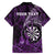 Personalised New Zealand Darts Family Matching Off The Shoulder Long Sleeve Dress and Hawaiian Shirt Maori Koru Dartboard Purple Flame