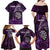 Personalised New Zealand Darts Family Matching Off Shoulder Maxi Dress and Hawaiian Shirt Maori Koru Dartboard Purple Flame