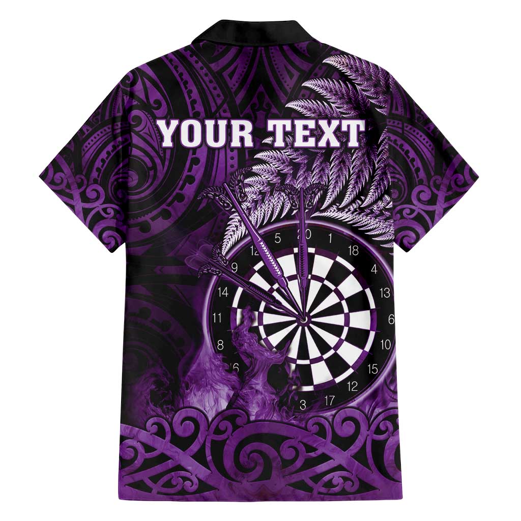 Personalised New Zealand Darts Family Matching Puletasi and Hawaiian Shirt Maori Koru Dartboard Purple Flame