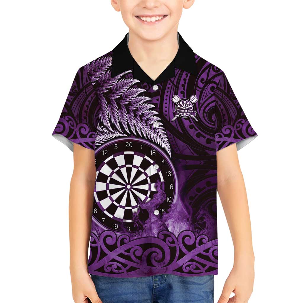 Personalised New Zealand Darts Family Matching Tank Maxi Dress and Hawaiian Shirt Maori Koru Dartboard Purple Flame