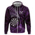 Personalised New Zealand Darts Hoodie Maori Koru Dartboard Purple Flame