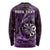 Personalised New Zealand Darts Long Sleeve Shirt Maori Koru Dartboard Purple Flame
