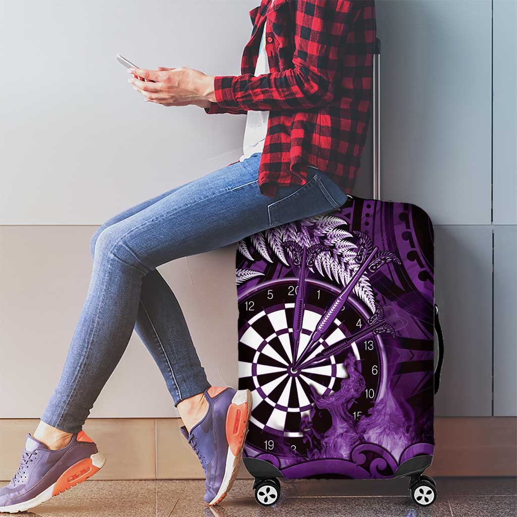 New Zealand Darts Luggage Cover Maori Koru Dartboard Purple Flame