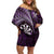 Personalised New Zealand Darts Off Shoulder Short Dress Maori Koru Dartboard Purple Flame