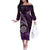 Personalised New Zealand Darts Off The Shoulder Long Sleeve Dress Maori Koru Dartboard Purple Flame