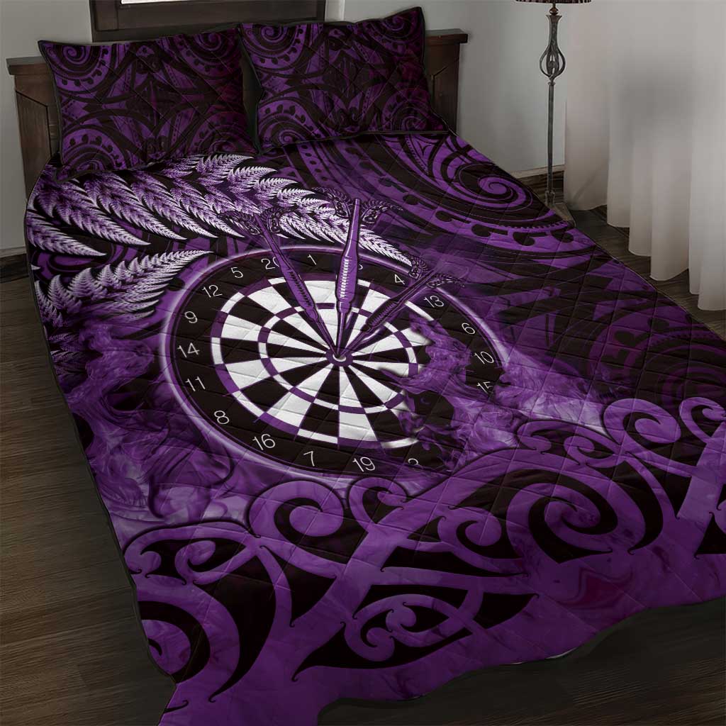 New Zealand Darts Quilt Bed Set Maori Koru Dartboard Purple Flame