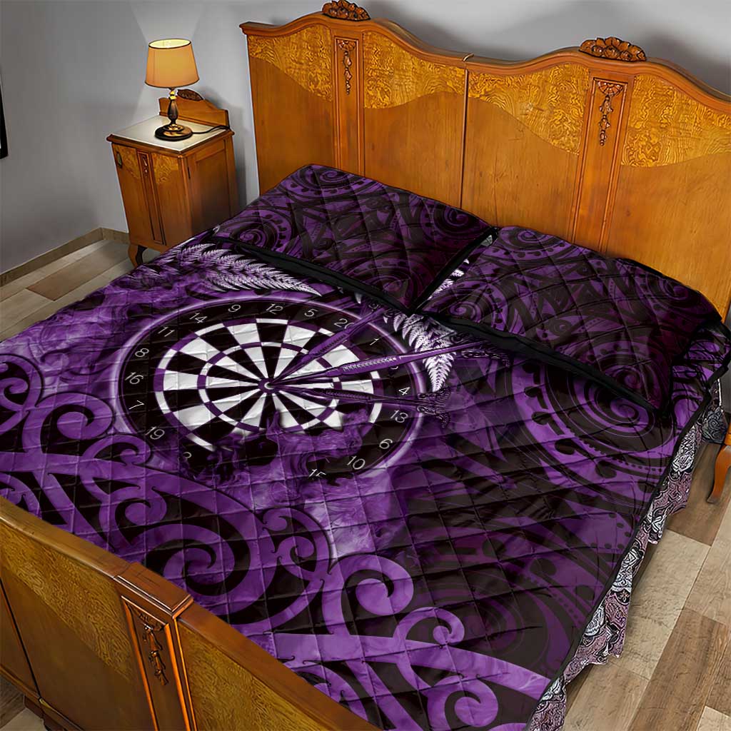 New Zealand Darts Quilt Bed Set Maori Koru Dartboard Purple Flame
