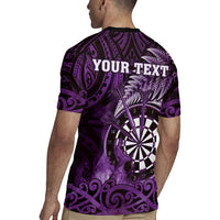 Personalised New Zealand Darts Rugby Jersey Maori Koru Dartboard Purple Flame