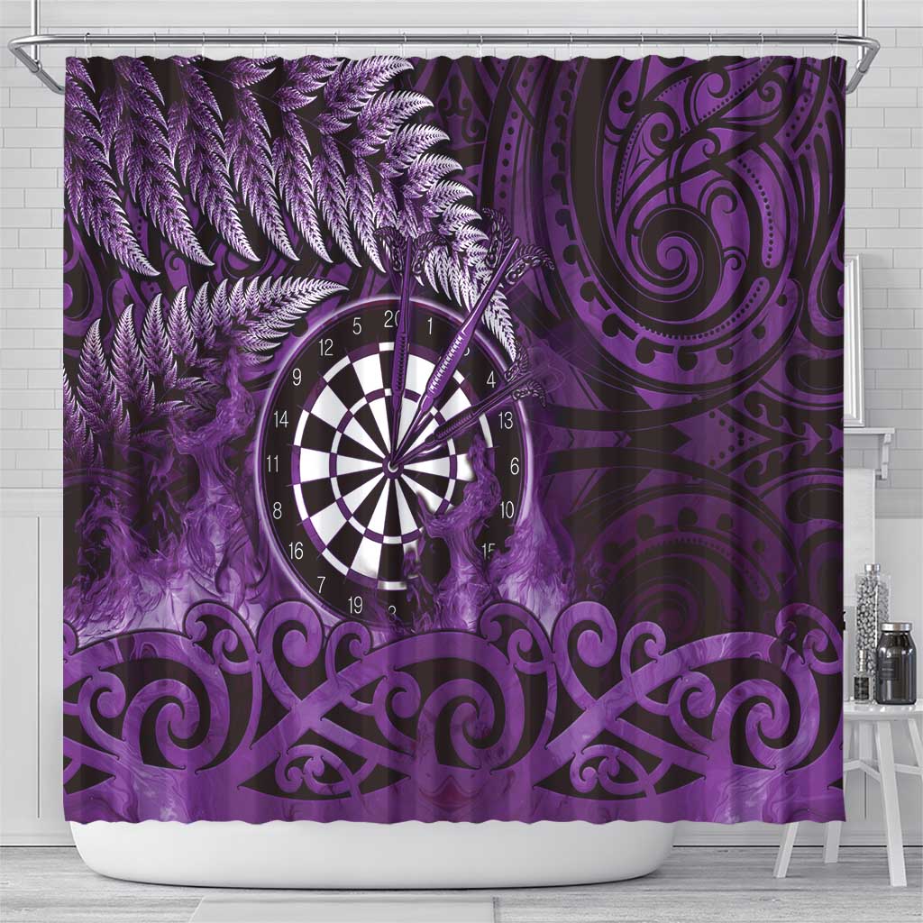 New Zealand Darts Shower Curtain Maori Koru Dartboard Purple Flame