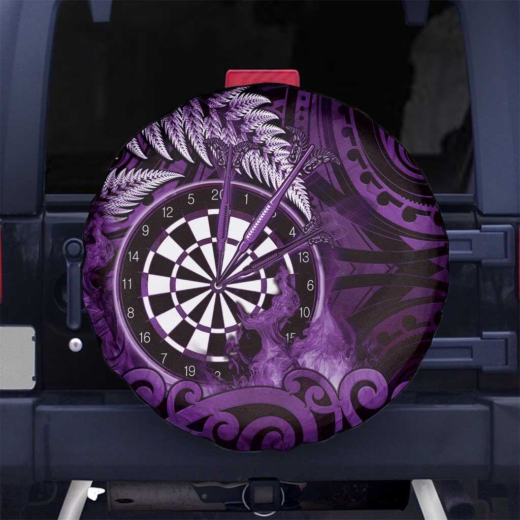 New Zealand Darts Spare Tire Cover Maori Koru Dartboard Purple Flame