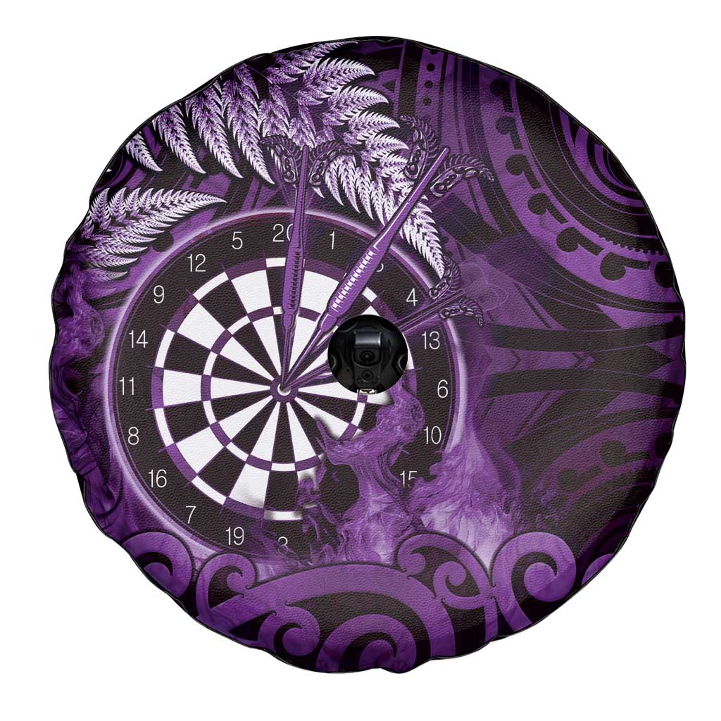 New Zealand Darts Spare Tire Cover Maori Koru Dartboard Purple Flame