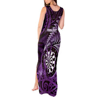 Personalised New Zealand Darts Tank Maxi Dress Maori Koru Dartboard Purple Flame