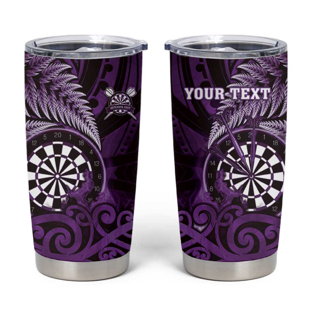 Personalised New Zealand Darts Tumbler Cup Maori Koru Dartboard Purple Flame