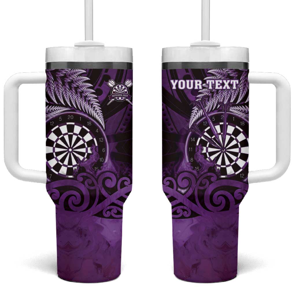 Personalised New Zealand Darts Tumbler With Handle Maori Koru Dartboard Purple Flame