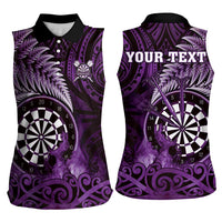 Personalised New Zealand Darts Women Sleeveless Polo Shirt Maori Koru Dartboard Purple Flame
