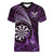 Personalised New Zealand Darts Women V-Neck T-Shirt Maori Koru Dartboard Purple Flame