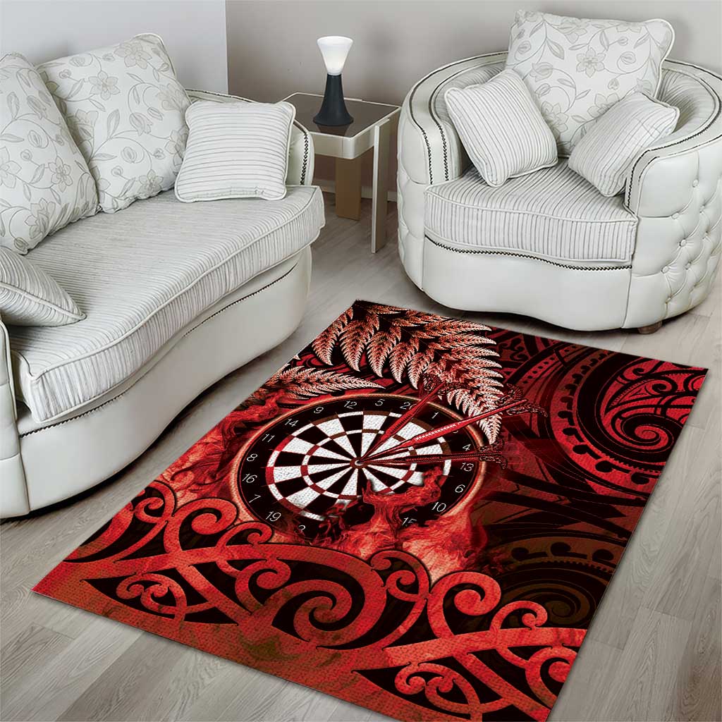New Zealand Darts Area Rug Maori Koru Dartboard Red Flame