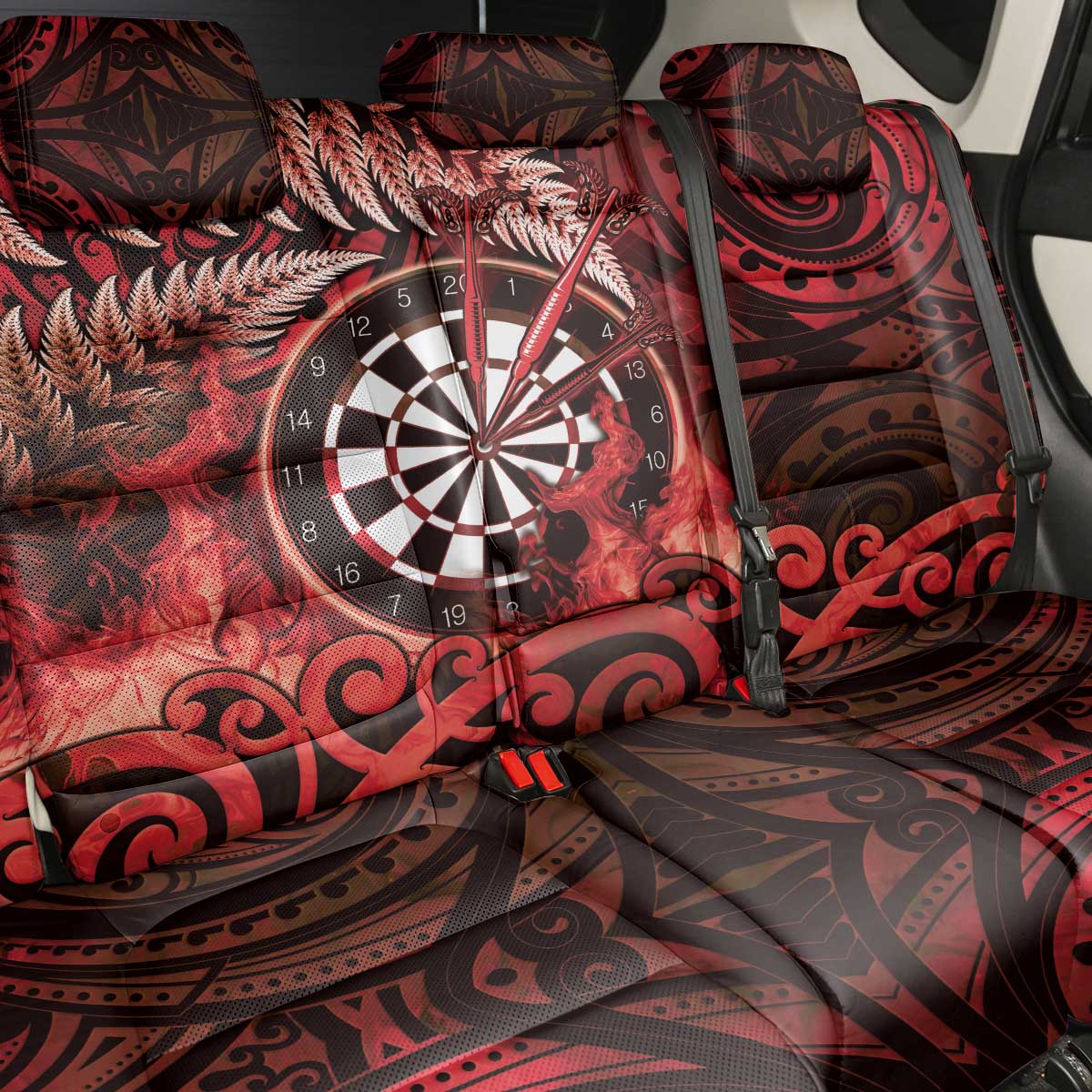 New Zealand Darts Back Car Seat Cover Maori Koru Dartboard Red Flame