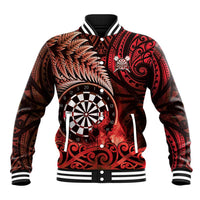 Personalised New Zealand Darts Baseball Jacket Maori Koru Dartboard Red Flame