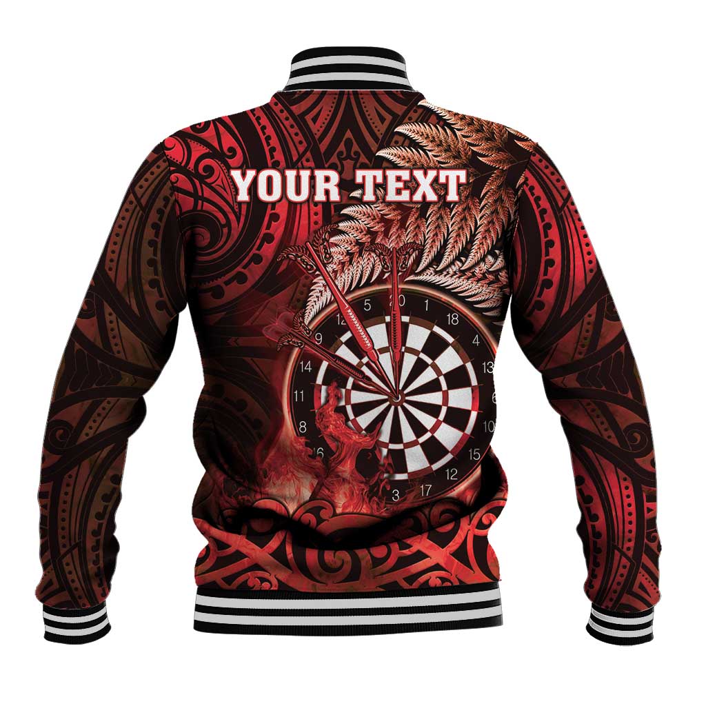 Personalised New Zealand Darts Baseball Jacket Maori Koru Dartboard Red Flame