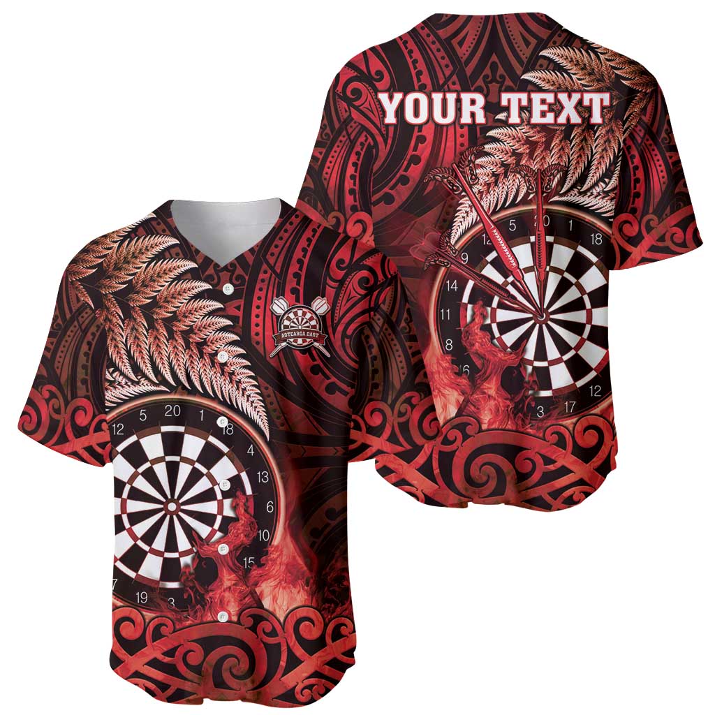 Personalised New Zealand Darts Baseball Jersey Maori Koru Dartboard Red Flame