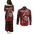 Personalised New Zealand Darts Couples Matching Puletasi and Long Sleeve Button Shirt Maori Koru Dartboard Red Flame