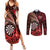 Personalised New Zealand Darts Couples Matching Summer Maxi Dress and Long Sleeve Button Shirt Maori Koru Dartboard Red Flame