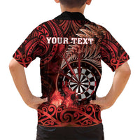 Personalised New Zealand Darts Family Matching Off Shoulder Maxi Dress and Hawaiian Shirt Maori Koru Dartboard Red Flame
