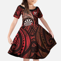 Personalised New Zealand Darts Family Matching Off Shoulder Maxi Dress and Hawaiian Shirt Maori Koru Dartboard Red Flame
