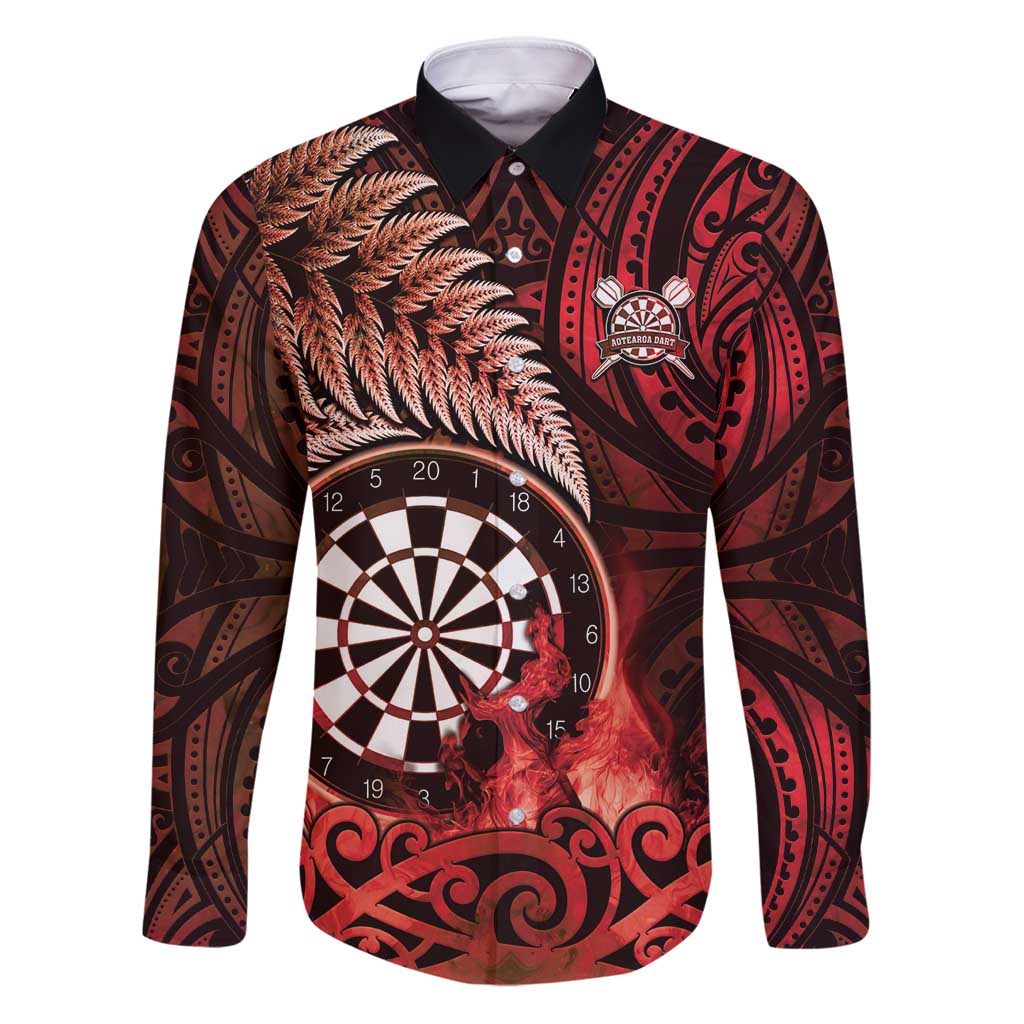 Personalised New Zealand Darts Family Matching Puletasi and Hawaiian Shirt Maori Koru Dartboard Red Flame