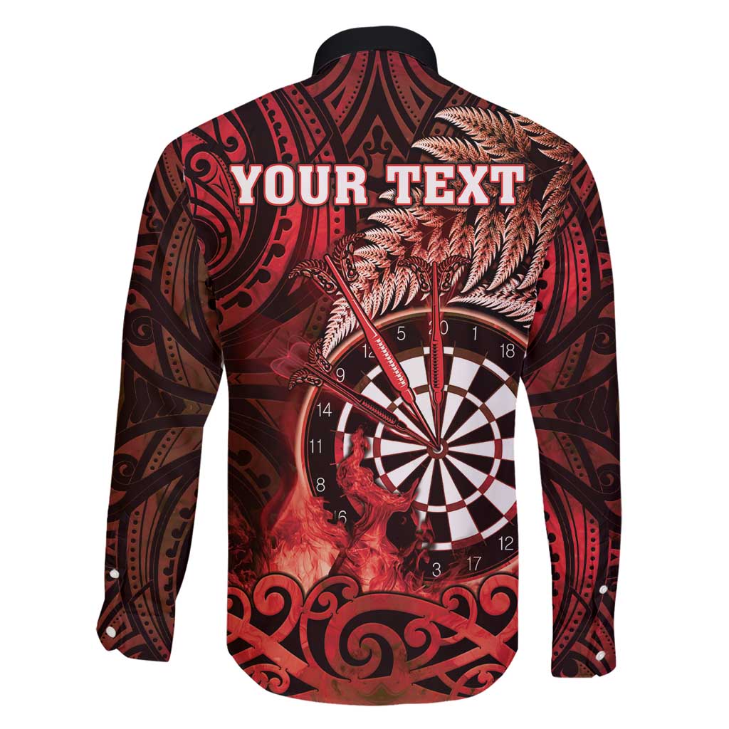 Personalised New Zealand Darts Family Matching Short Sleeve Bodycon Dress and Hawaiian Shirt Maori Koru Dartboard Red Flame