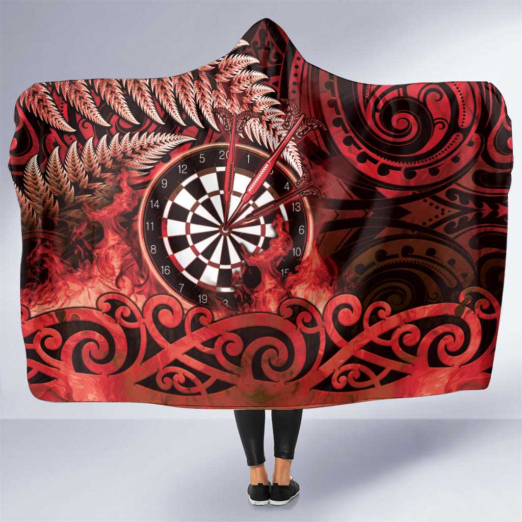 New Zealand Darts Hooded Blanket Maori Koru Dartboard Red Flame
