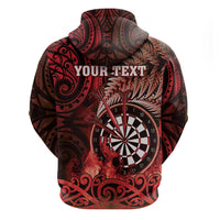 Personalised New Zealand Darts Hoodie Maori Koru Dartboard Red Flame