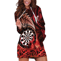 Personalised New Zealand Darts Hoodie Dress Maori Koru Dartboard Red Flame